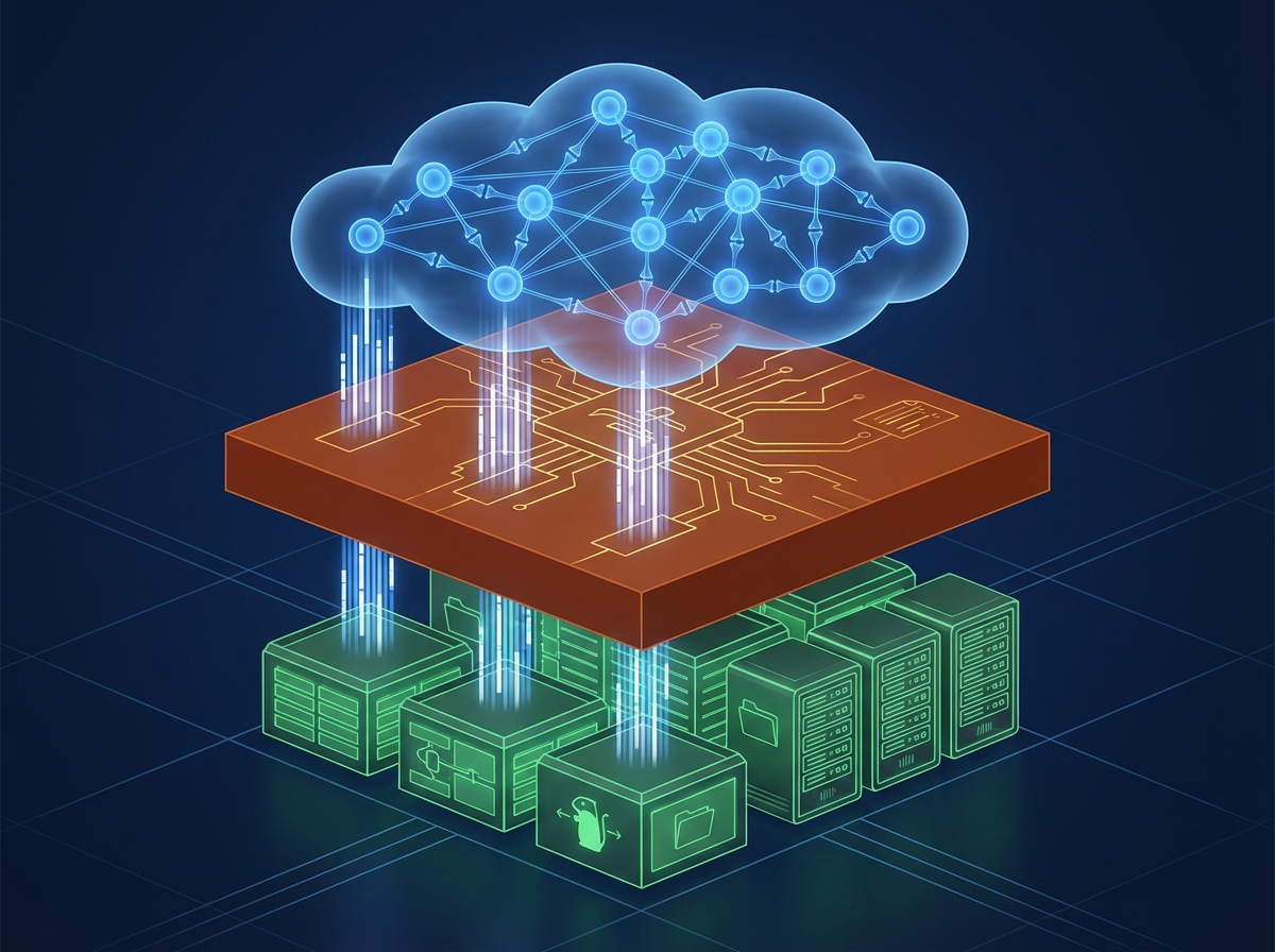 A diagrammatic representation of the software architecture, showing how MCP acts as the abstraction layer between AI and resources.