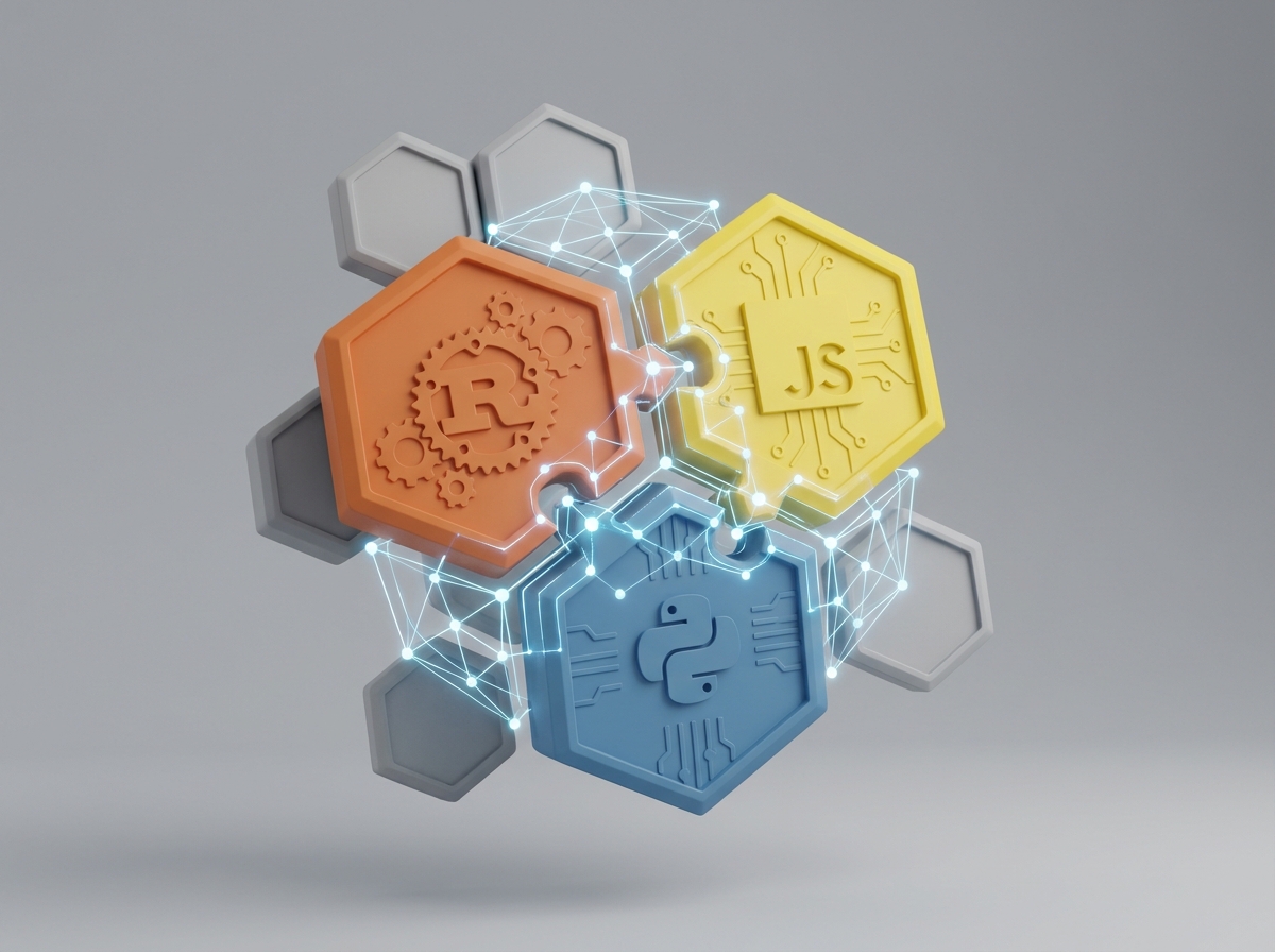 Illustrates the 'Component Model Integration' and 'Language Agnostic' features, showing how different languages combine into one secure runtime.