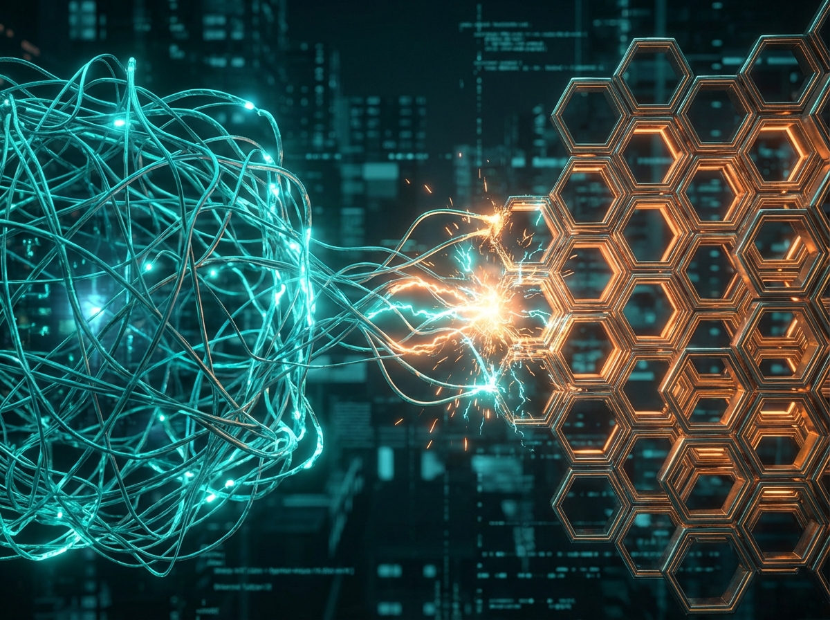 Visualizes the friction and integration challenges between the legacy Web Audio API and modern WebAssembly.