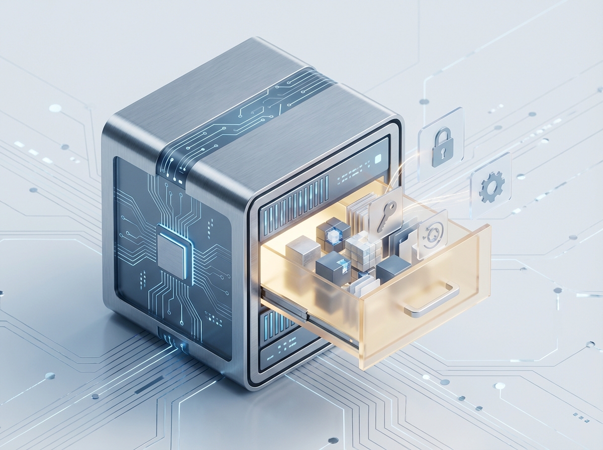 A technical illustration showing a server structure with a specific, highlighted location for metadata storage.